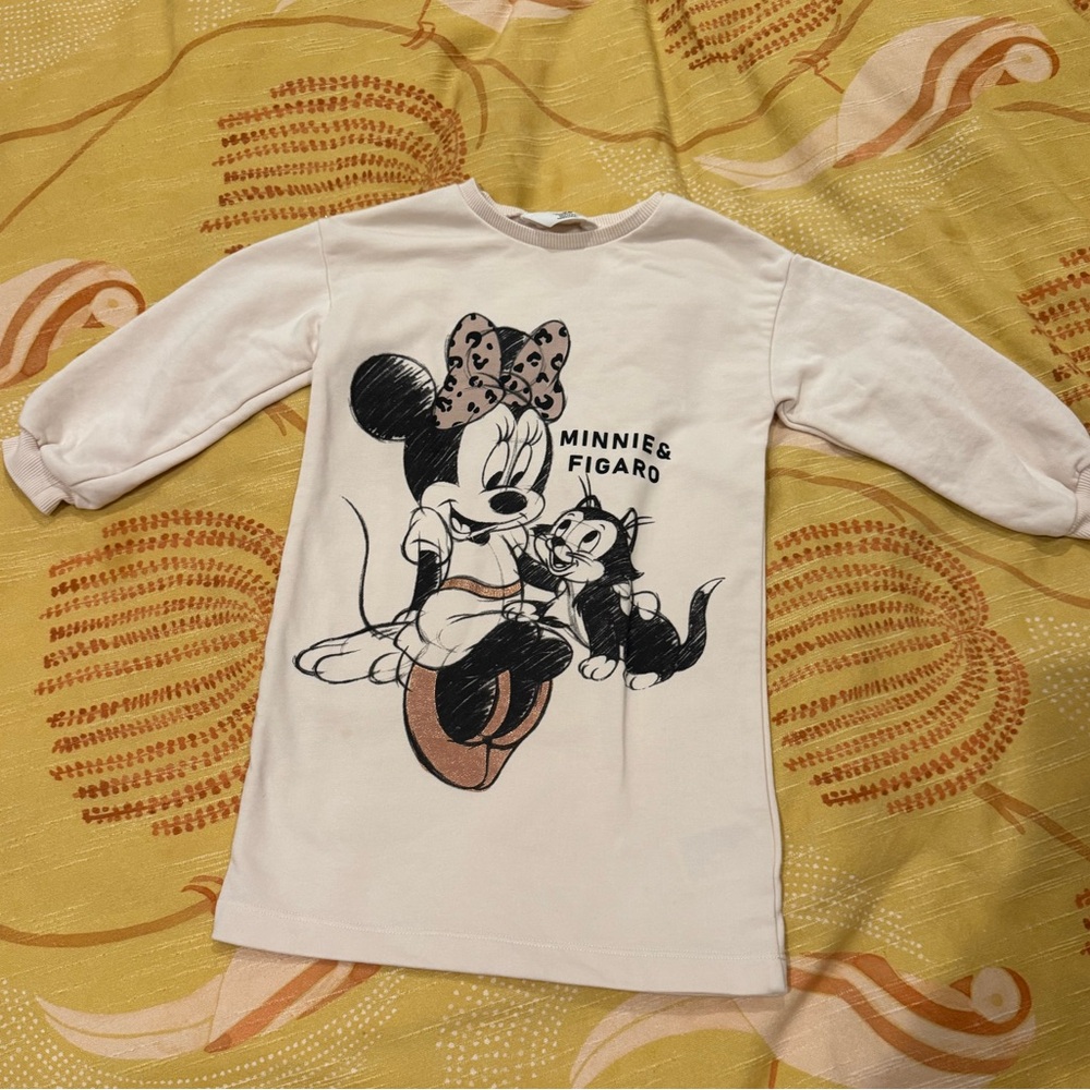 H&M & Disney Cream Long Sleeve Sweater Dress with Minnie & Figaro